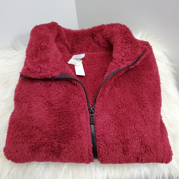 VS PINK BURGUNDY FULP ZIP TEDDY NWT - Picture 2 of 4